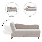 Chaise longue de rangement capitonnée avec accoudoir réglable et oreiller lombaire
