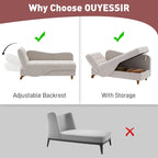 Chaise longue de rangement capitonnée avec accoudoir réglable et oreiller lombaire
