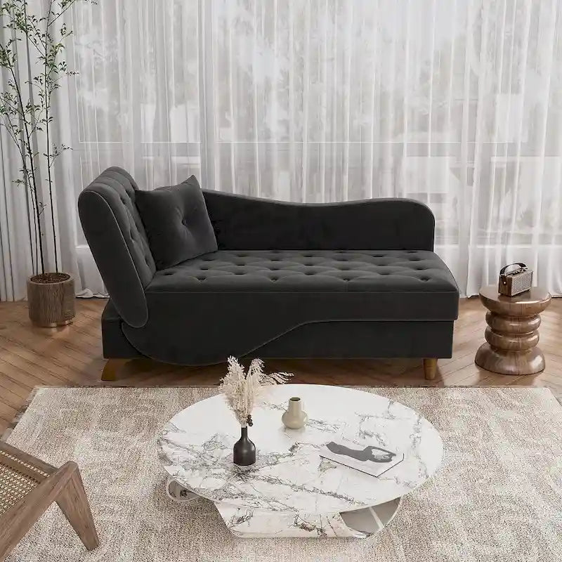 Chaise longue de rangement capitonnée avec accoudoir réglable et oreiller lombaire