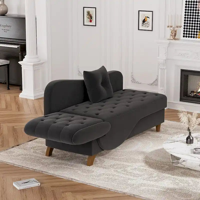 Chaise longue de rangement capitonnée avec accoudoir réglable et oreiller lombaire