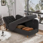 Chaise longue de rangement capitonnée avec accoudoir réglable et oreiller lombaire