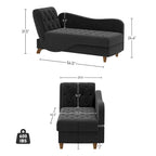 Chaise longue de rangement capitonnée avec accoudoir réglable et oreiller lombaire