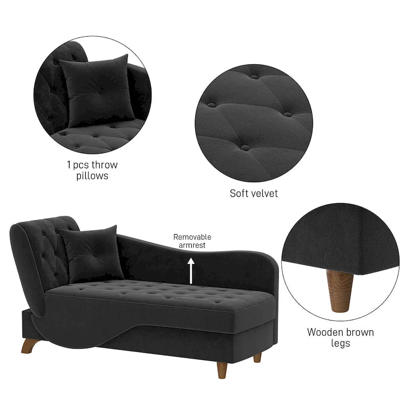 Chaise longue de rangement capitonnée avec accoudoir réglable et oreiller lombaire