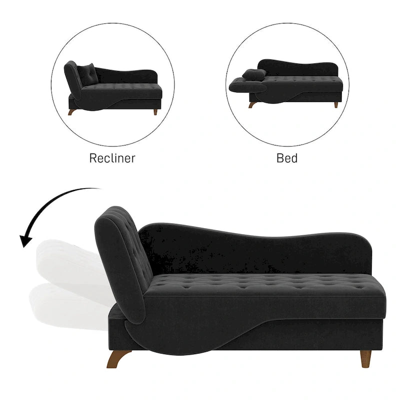 Chaise longue de rangement capitonnée avec accoudoir réglable et oreiller lombaire