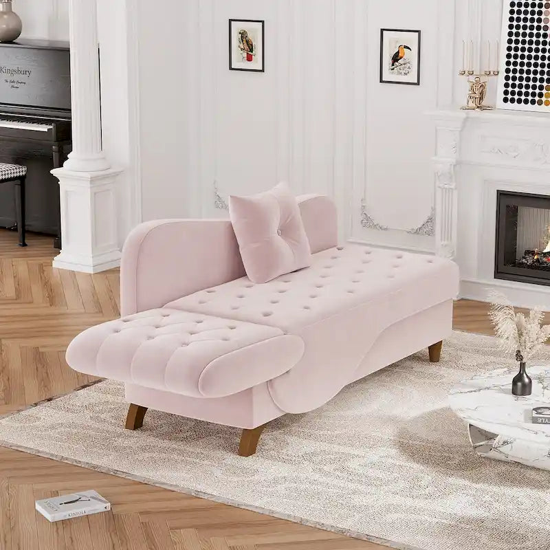 Chaise longue de rangement capitonnée avec accoudoir réglable et oreiller lombaire