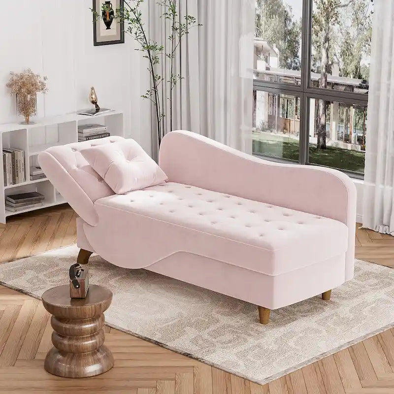 Chaise longue de rangement capitonnée avec accoudoir réglable et oreiller lombaire