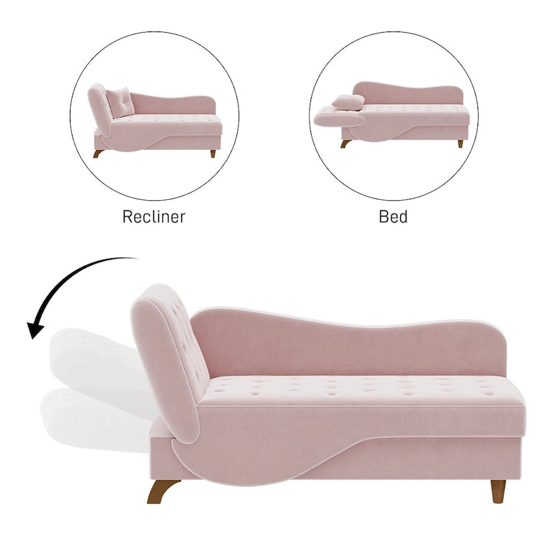 Chaise longue de rangement capitonnée avec accoudoir réglable et oreiller lombaire