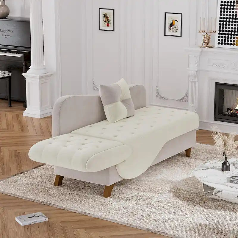 Chaise longue de rangement capitonnée avec accoudoir réglable et oreiller lombaire