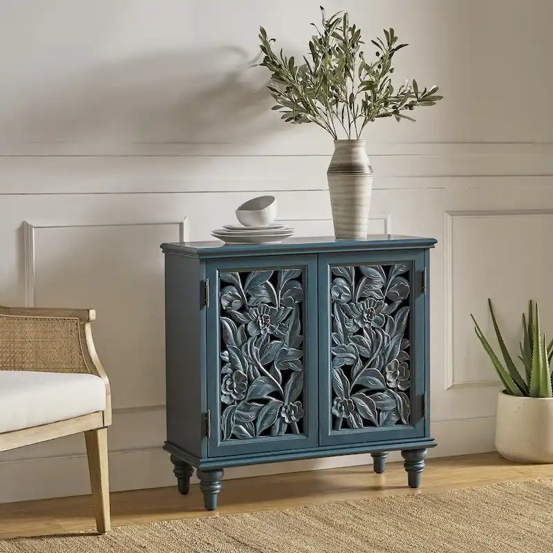Meuble d'appoint 32" avec éclairage LED et portes sculptées