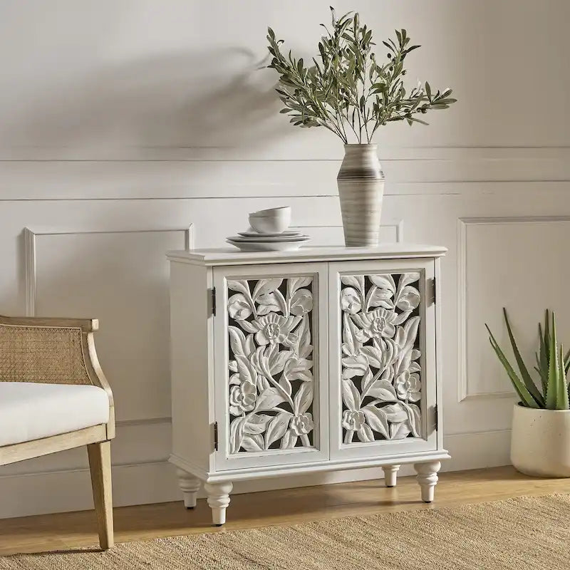 Meuble d'appoint 32" avec éclairage LED et portes sculptées