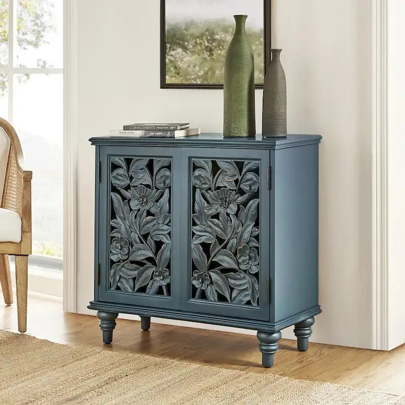 Meuble d'appoint 32" avec éclairage LED et portes sculptées