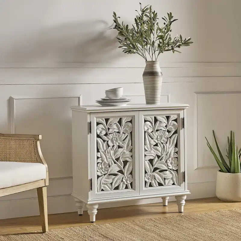 Meuble d'appoint 32" avec éclairage LED et portes sculptées