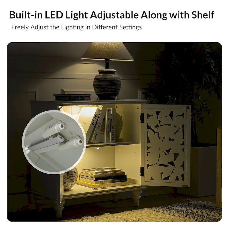 Meuble d'appoint 32" avec éclairage LED et portes sculptées