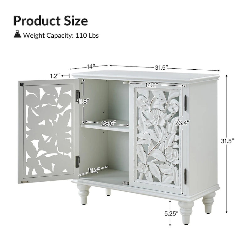 Meuble d'appoint 32" avec éclairage LED et portes sculptées