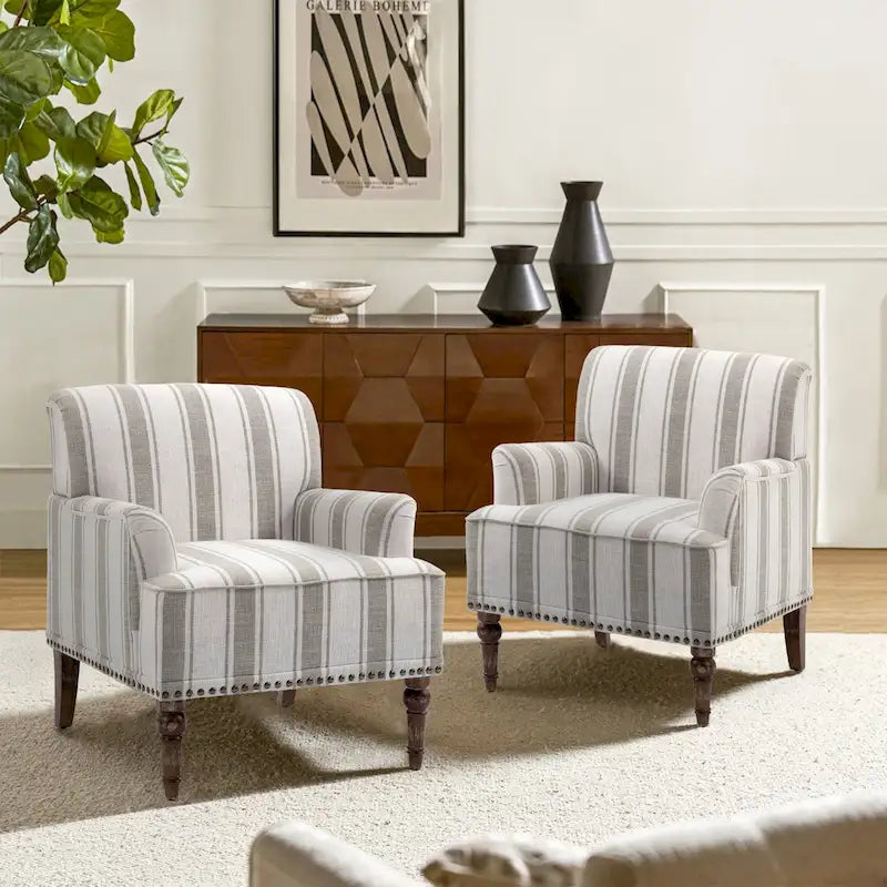 Fauteuil rembourré rayé