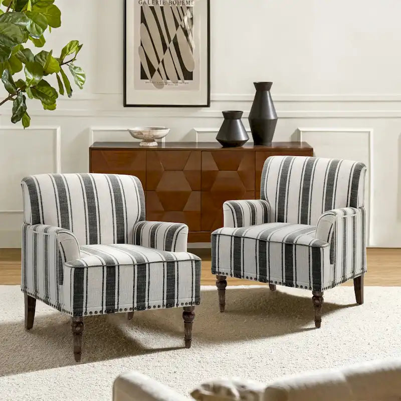 Fauteuil rembourré rayé