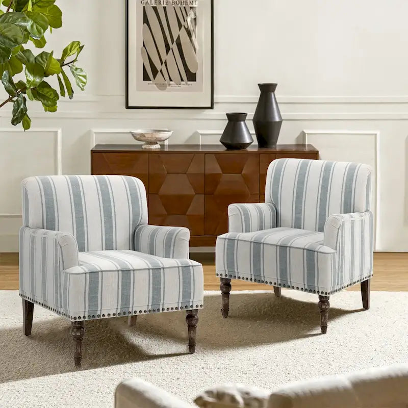 Fauteuil rembourré rayé