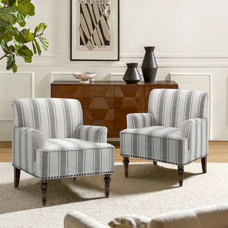 Fauteuil rembourré rayé