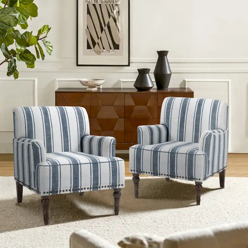 Fauteuil rembourré rayé