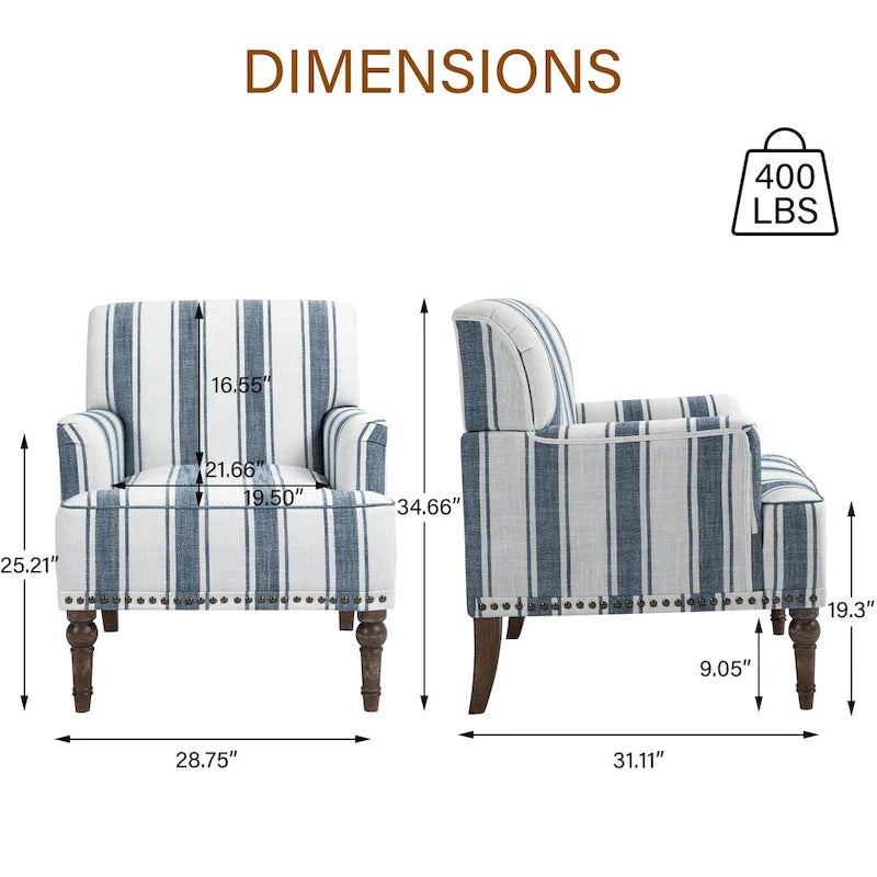 Fauteuil rembourré rayé