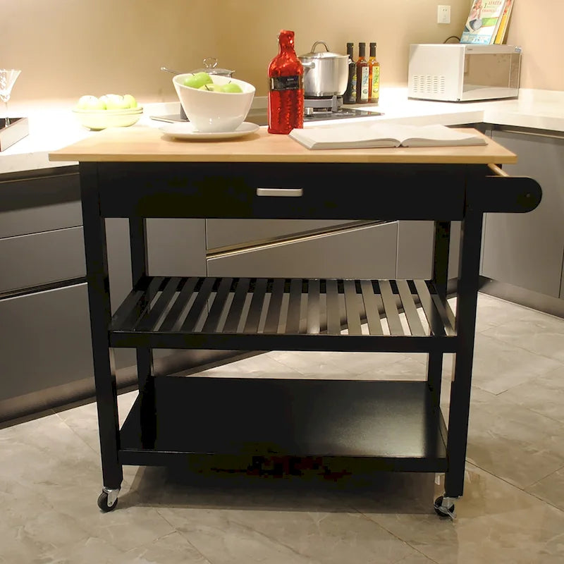 Chariot îlot de cuisine avec plateau en bois et roues verrouillables