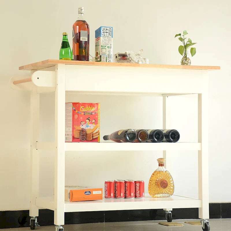 Chariot îlot de cuisine avec plateau en bois et roues verrouillables