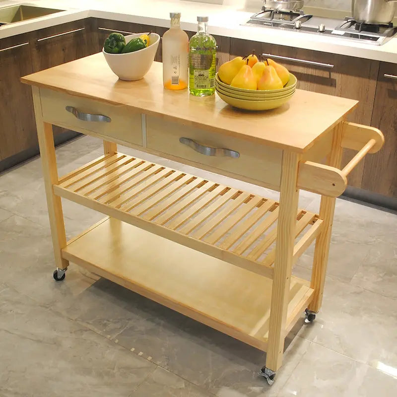 Chariot îlot de cuisine avec plateau en bois et roues verrouillables