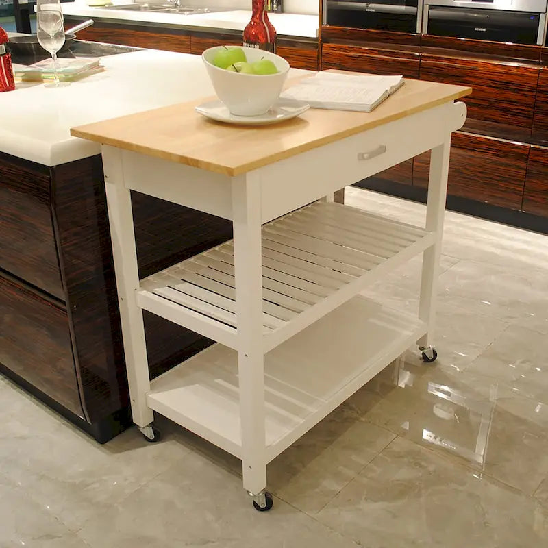 Chariot îlot de cuisine avec plateau en bois et roues verrouillables