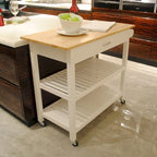 Chariot îlot de cuisine avec plateau en bois et roues verrouillables