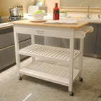 Chariot îlot de cuisine avec plateau en bois et roues verrouillables