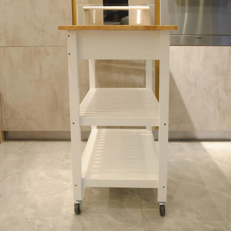 Chariot îlot de cuisine avec plateau en bois et roues verrouillables