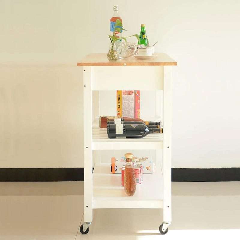 Chariot îlot de cuisine avec plateau en bois et roues verrouillables
