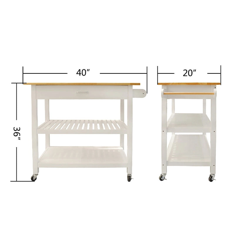 Chariot îlot de cuisine avec plateau en bois et roues verrouillables