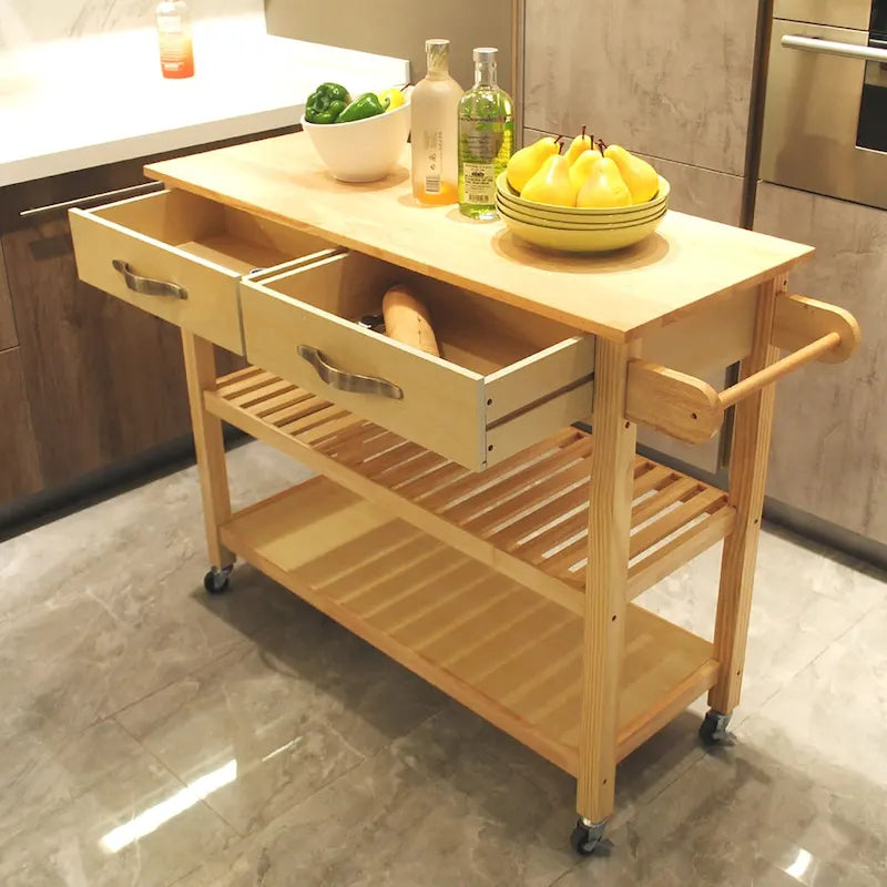 Chariot îlot de cuisine avec plateau en bois et roues verrouillables
