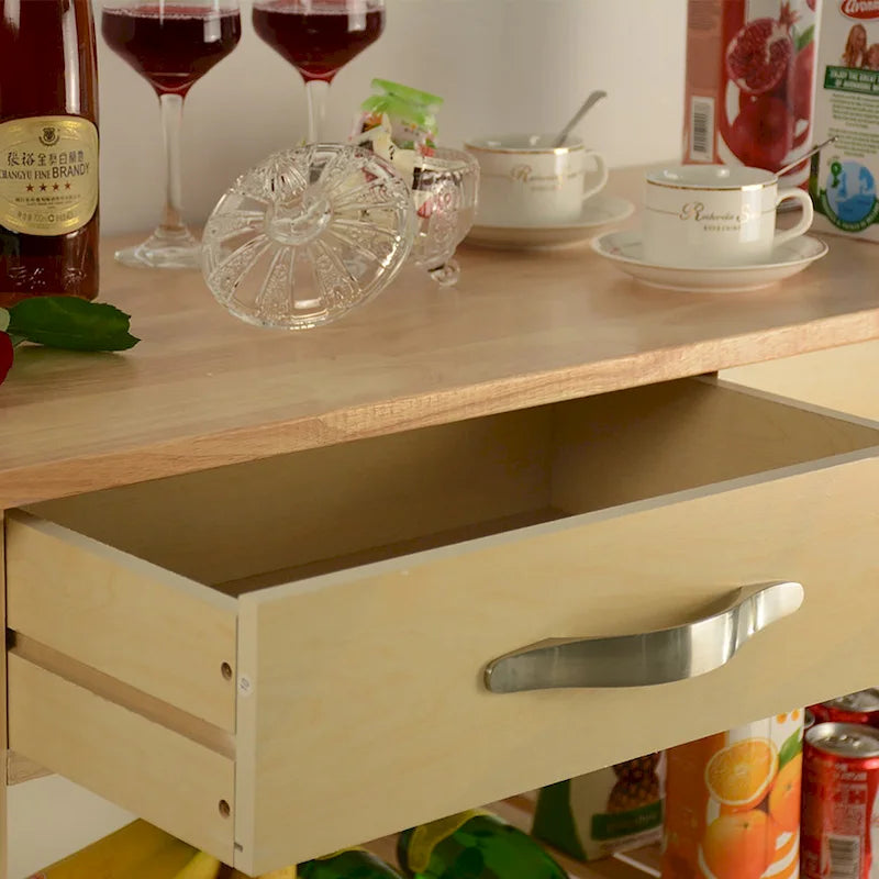 Chariot îlot de cuisine avec plateau en bois et roues verrouillables