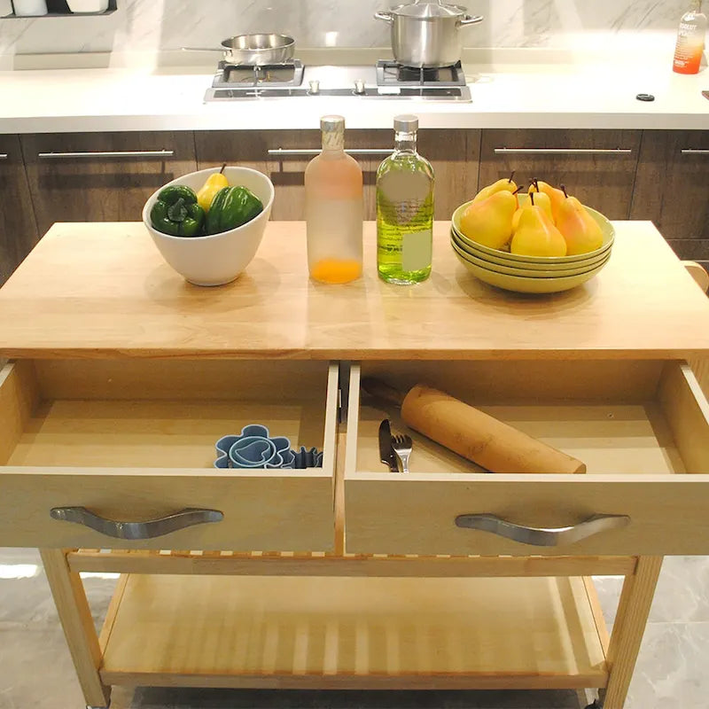 Chariot îlot de cuisine avec plateau en bois et roues verrouillables