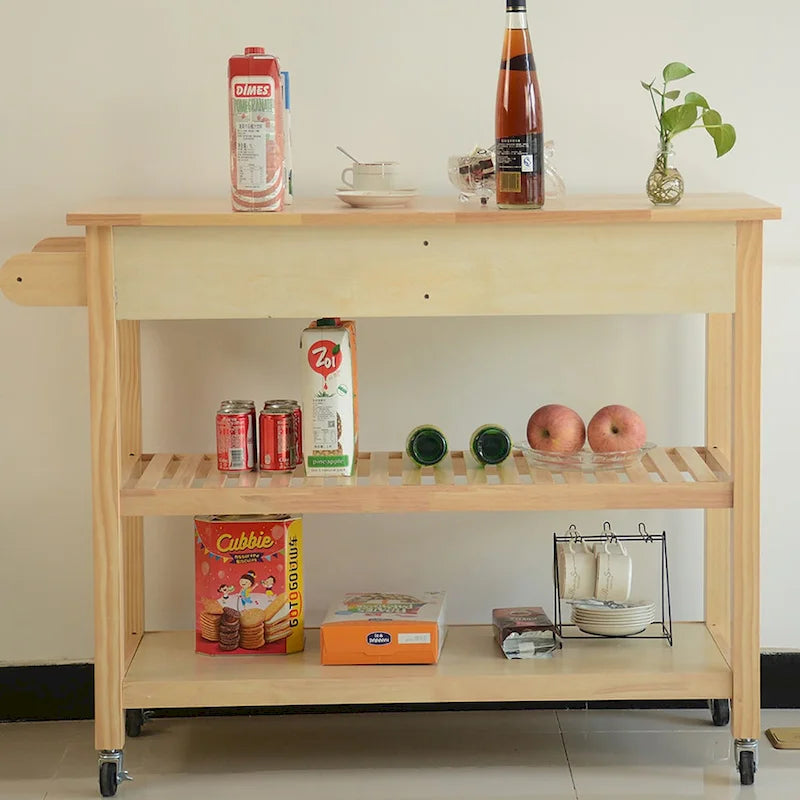 Chariot îlot de cuisine avec plateau en bois et roues verrouillables