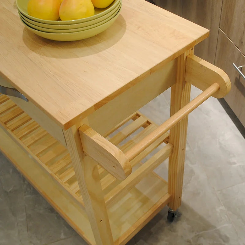 Chariot îlot de cuisine avec plateau en bois et roues verrouillables