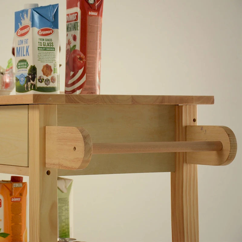 Chariot îlot de cuisine avec plateau en bois et roues verrouillables
