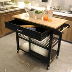 Chariot îlot de cuisine avec plateau en bois et roues verrouillables