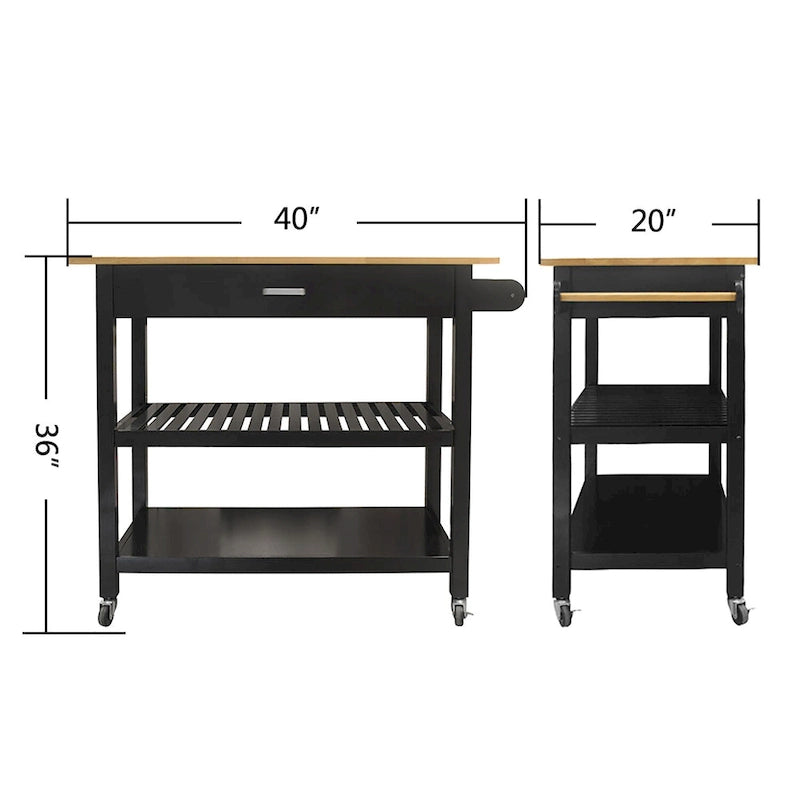 Chariot îlot de cuisine avec plateau en bois et roues verrouillables