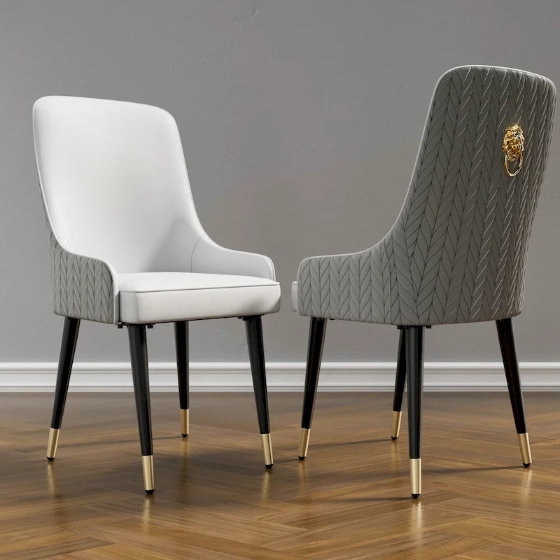 Lot de 2 chaises de salle à manger capitonnées avec anneau de traction tête de lion