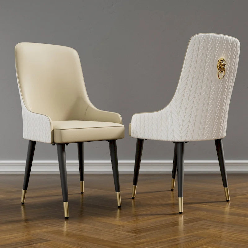 Lot de 2 chaises de salle à manger capitonnées avec anneau de traction tête de lion