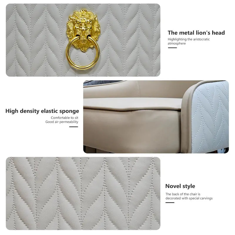 Lot de 2 chaises de salle à manger capitonnées avec anneau de traction tête de lion