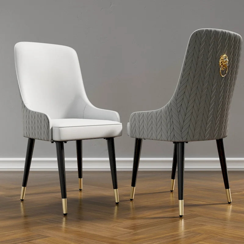 Lot de 2 chaises de salle à manger capitonnées avec anneau de traction tête de lion