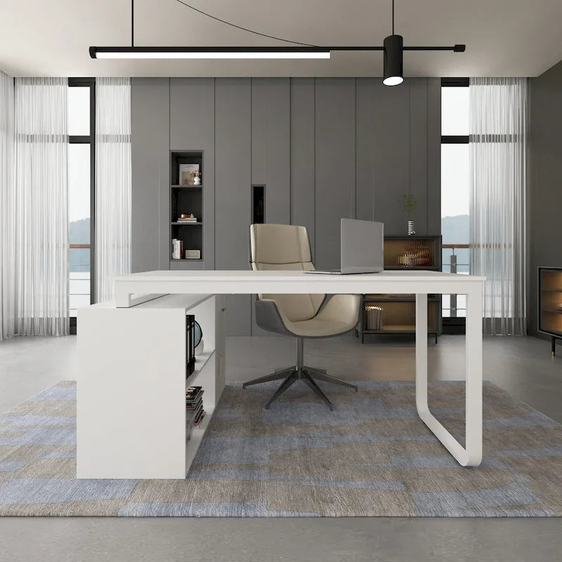 Bureau en L avec caisson à tiroirs pour la maison et le bureau