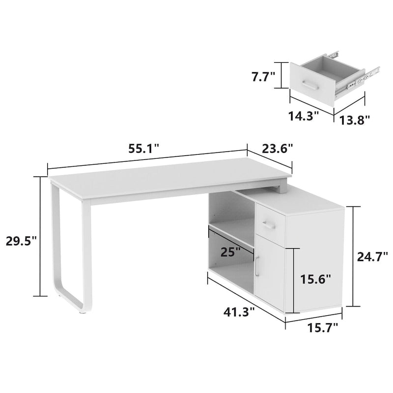 Bureau en L avec caisson à tiroirs pour la maison et le bureau