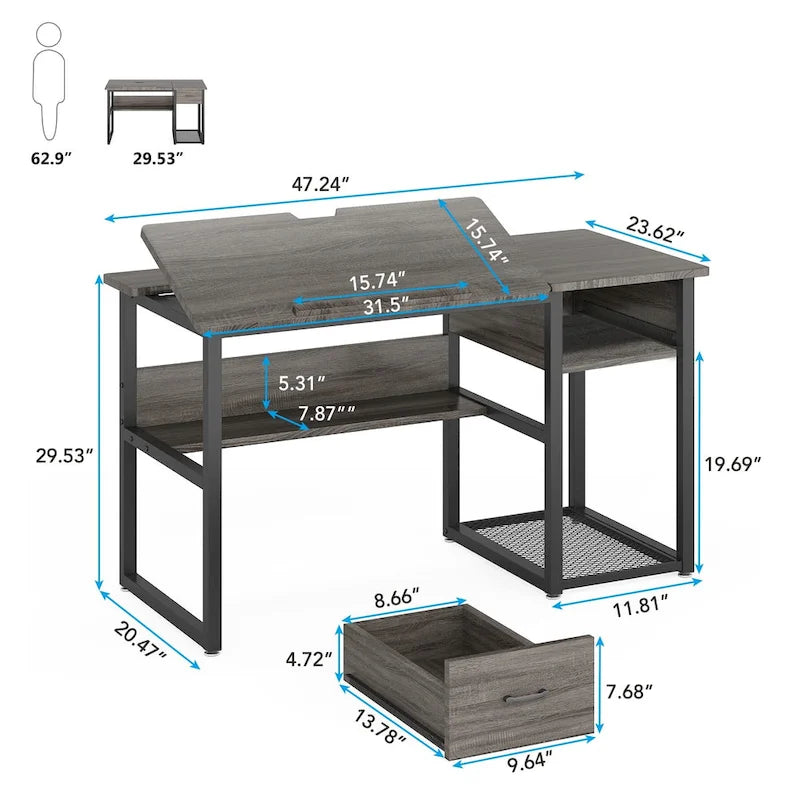 Table de Dessin et d'Architecte de 47 Pouces avec Plateau Inclinable