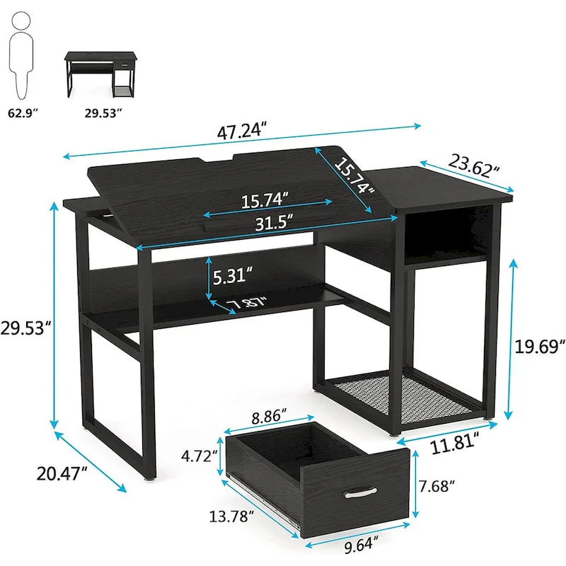 Table de Dessin et d'Architecte de 47 Pouces avec Plateau Inclinable