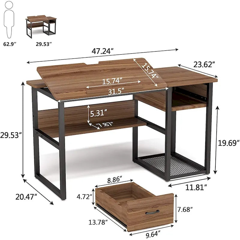 Table de Dessin et d'Architecte de 47 Pouces avec Plateau Inclinable